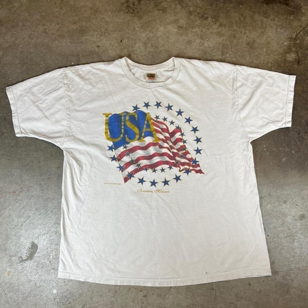 Vintage 90s USA Flag Missouri white tee Men's Size XXL